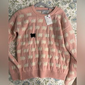Rowing Blazers Pink Sheep Pattern Crew Neck Sweater